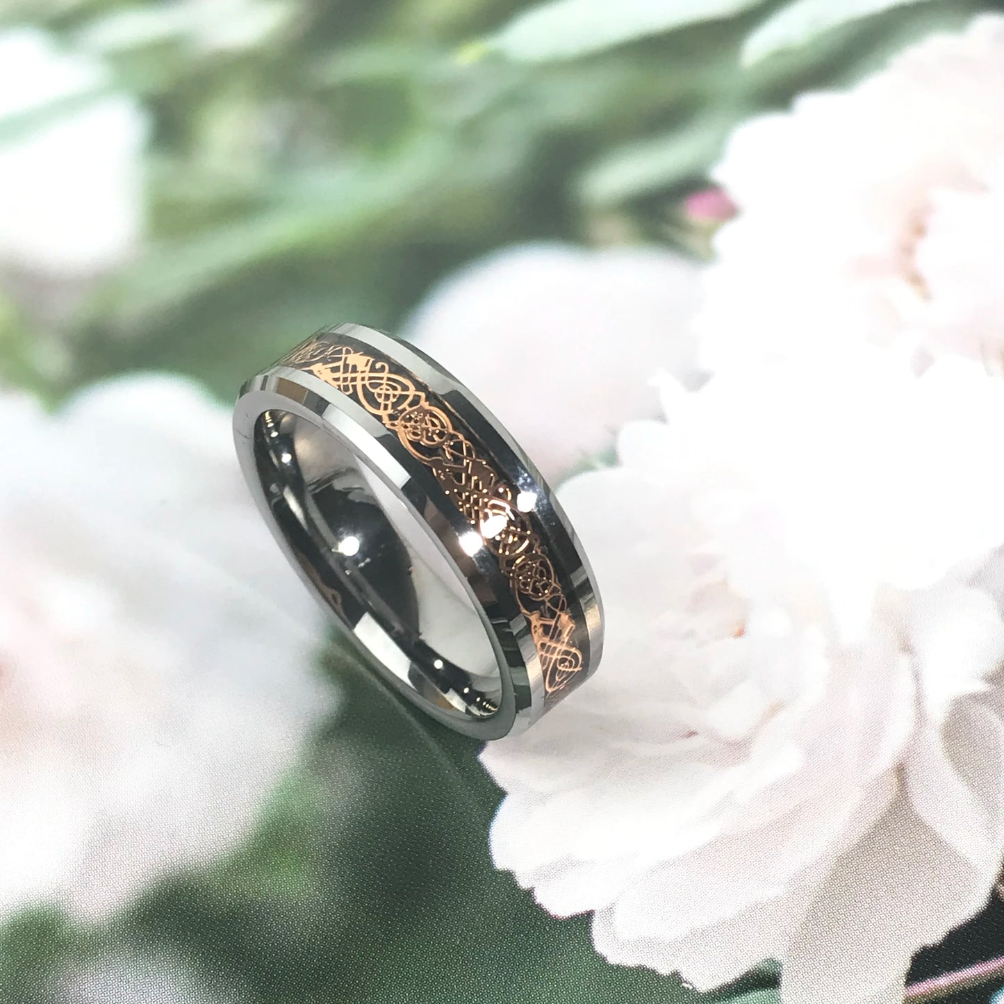Wholesale 6mm Inlay Golden Sticker Silver Ring Tungsten Ring Man for Couple Jewelry Sets