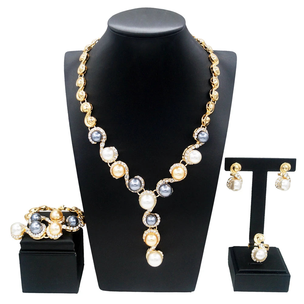 Zhuerrui Italian Gold Plated Jewelry Set 18k Round Earring Sets Luxury Gold Plated Fine Jewelry Set HA10002