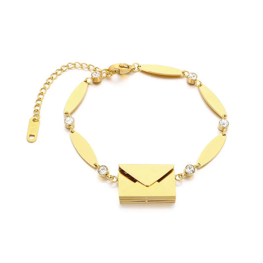 FASHIONISTA Simple 18K Gold Stainless Steel Bracelet Creative Envelope Geometric Pattern Zircon Trendy Jewelry Bracelets