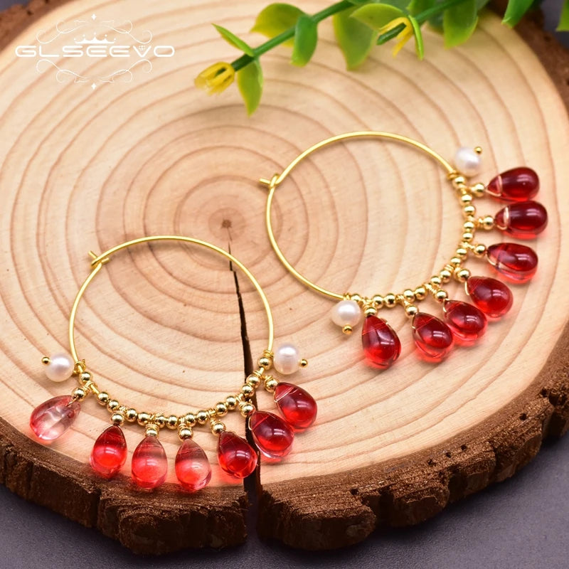 Natural Fresh Water Pearl Hoop Earrings for Women 925 Sterling Silver Colorful Tassel Drop Earrings