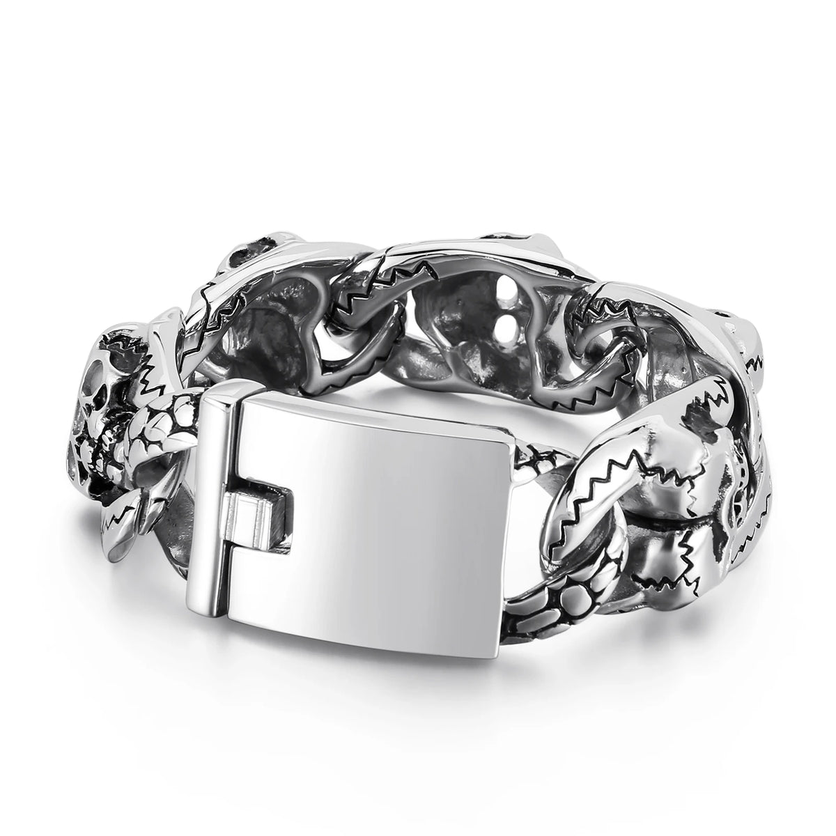 VIKING Mens Punk Skeleton Chunky Cuban Chain Link Bracelet – Silver Stainless Steel