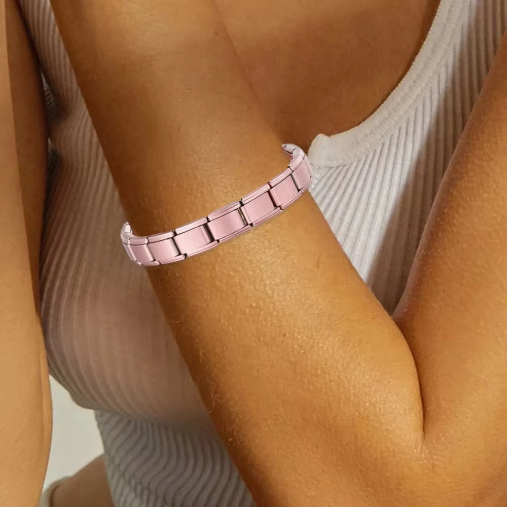 REBEL FASHIONISTA LAMOON Simple Colorful Width 9mm Elastic Link Chain Stainless Steel Bangle on Hand Jewelry DIY Making Italian Charm Bracelet