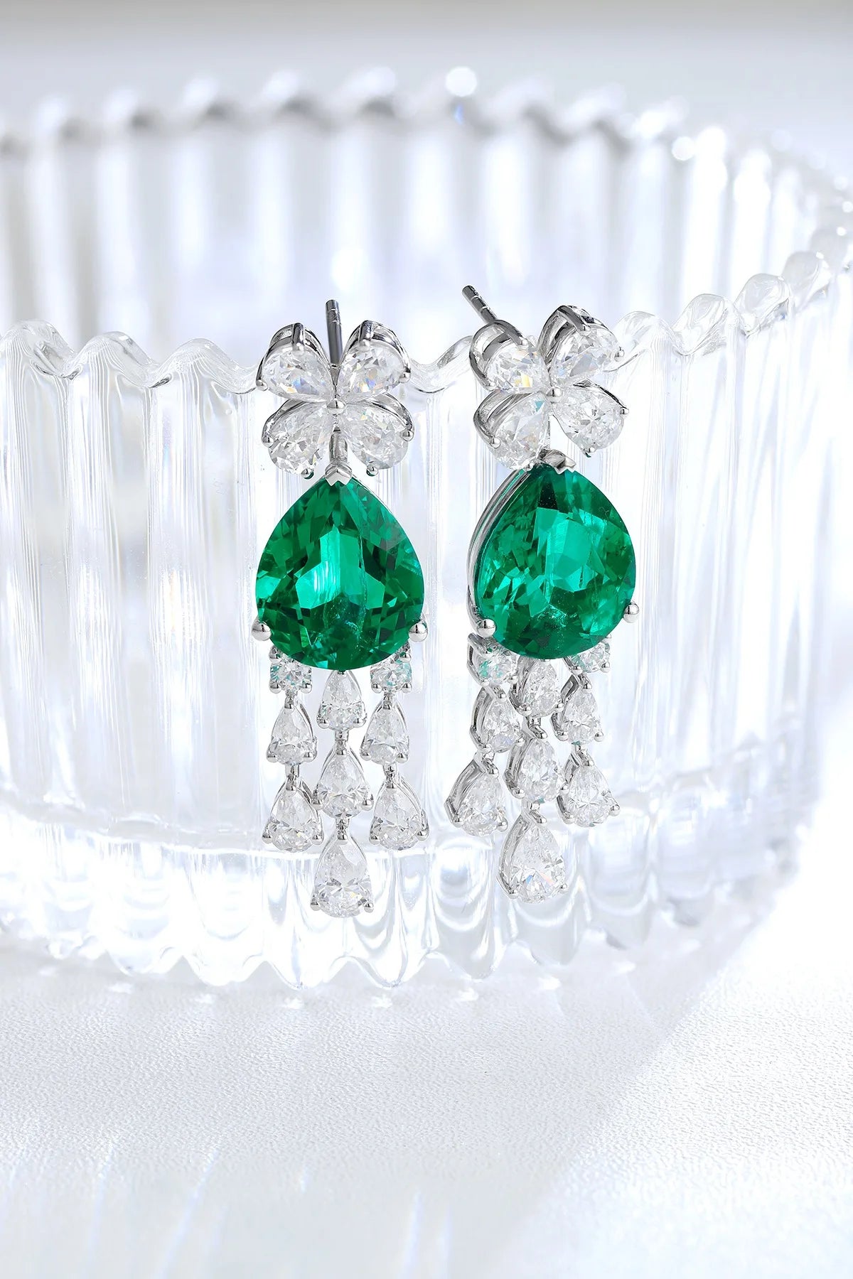 Gemfiori Anster High Quality S925 Lab Grown Emerald Earring Stud Dainty Gemstone Stud Earrings for Women Daily Wear Gift
