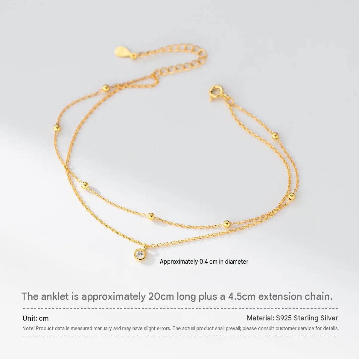VEWANT Gold Plated Sterling Silver 925 Bohemian Zircon Ball Beaded Station Chain Anklets Adjustable for Women