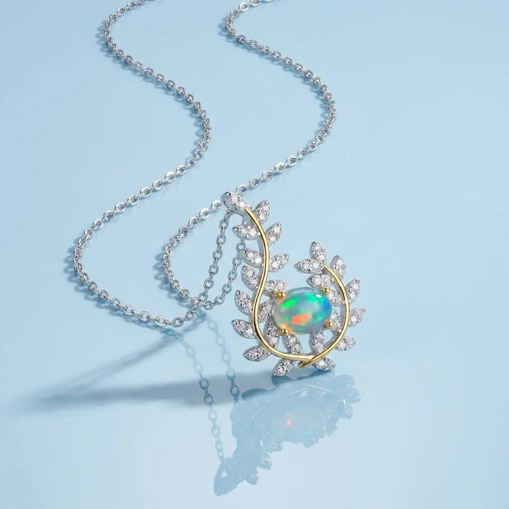 Gioiellieri Natural Opal Pendant with S925 Sterling Silver Oval Cut Genuine Gemstone Necklace for Women Elegant Anniversary Jewelry Gift
