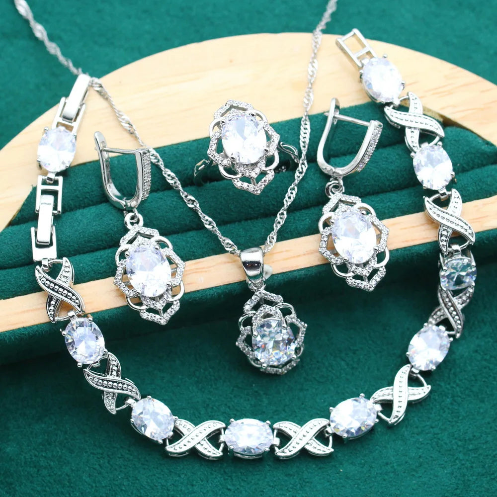 XOTICA 2022 New Red Cubic Zirconia Platinum Plated Classic Wedding Party Jewelry Sets for Women Bracelet Earrings Open Ring Pendant
