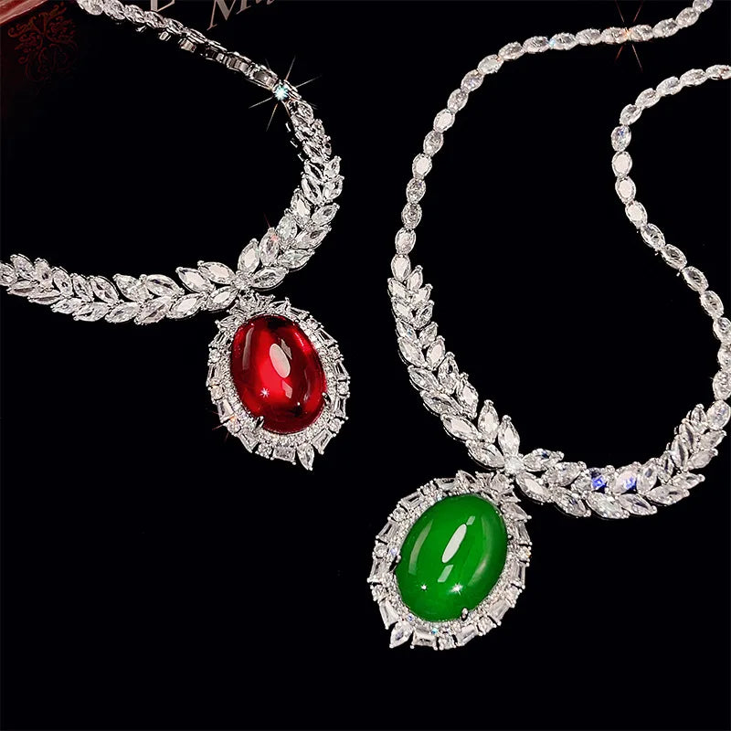 REDheart Fashion Luxury Trendy Brass Inlaid Zircon 18K Gold Plated Flower Shape Pendant Simulation Corundum Women's Premium Banquet