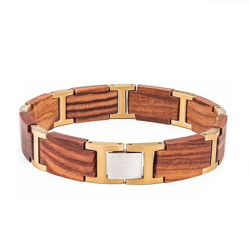 S&S Personalized Custom Name Engraved Stainless Steel & Wooden Chain Link Casual/Sporty Bracelet Gift Men Women Model S03