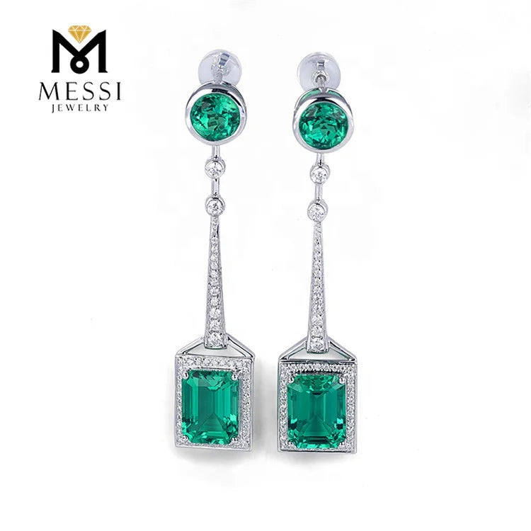Gemfiori Messi Jewelry Gold Earrings Woman Jewelry 14k Gold Zambia Emerald Long Earring