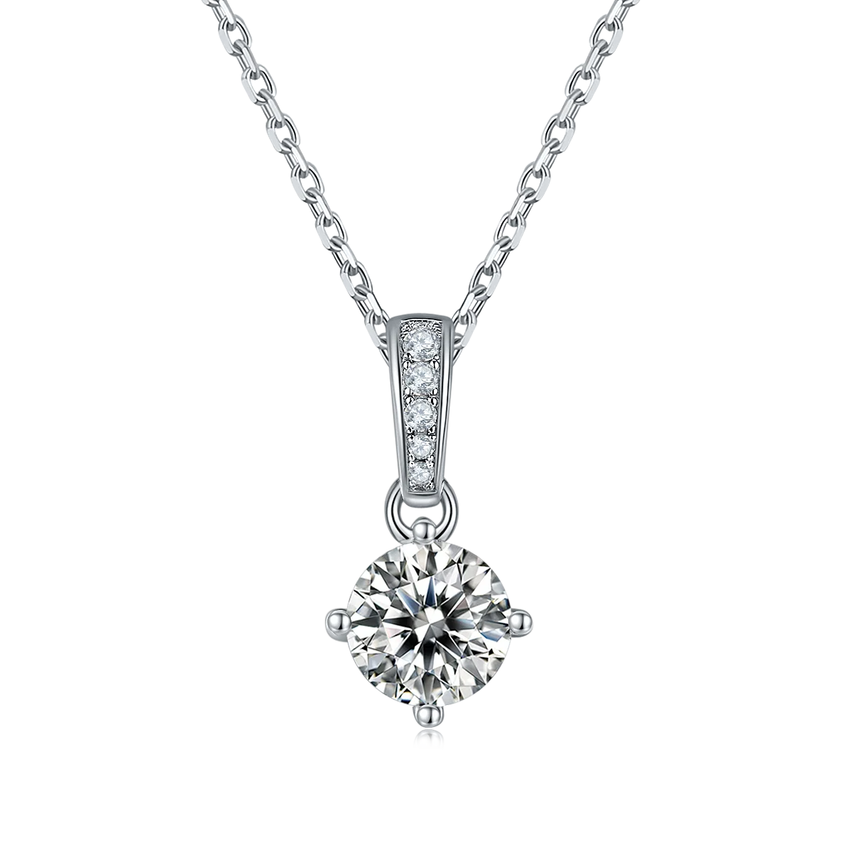 925 Sterling Silver Stud Earrings Round Moissanite Diamond Pendant Necklace Jewelry Set