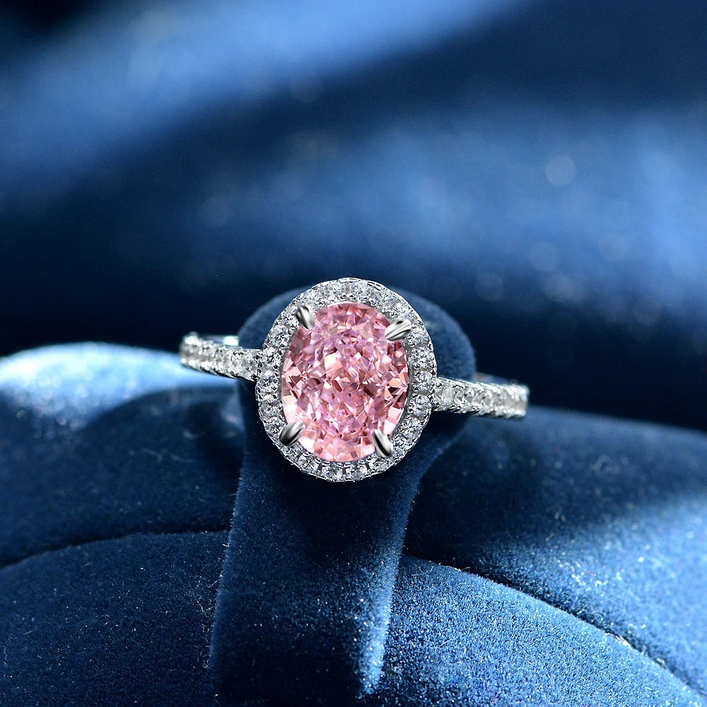 SILVERELLI 2 Carat Ice Flower Cut Pink Diamond Ring | S925 Sterling Silver | Platinum Plated | Sizes 5, 7 & 9