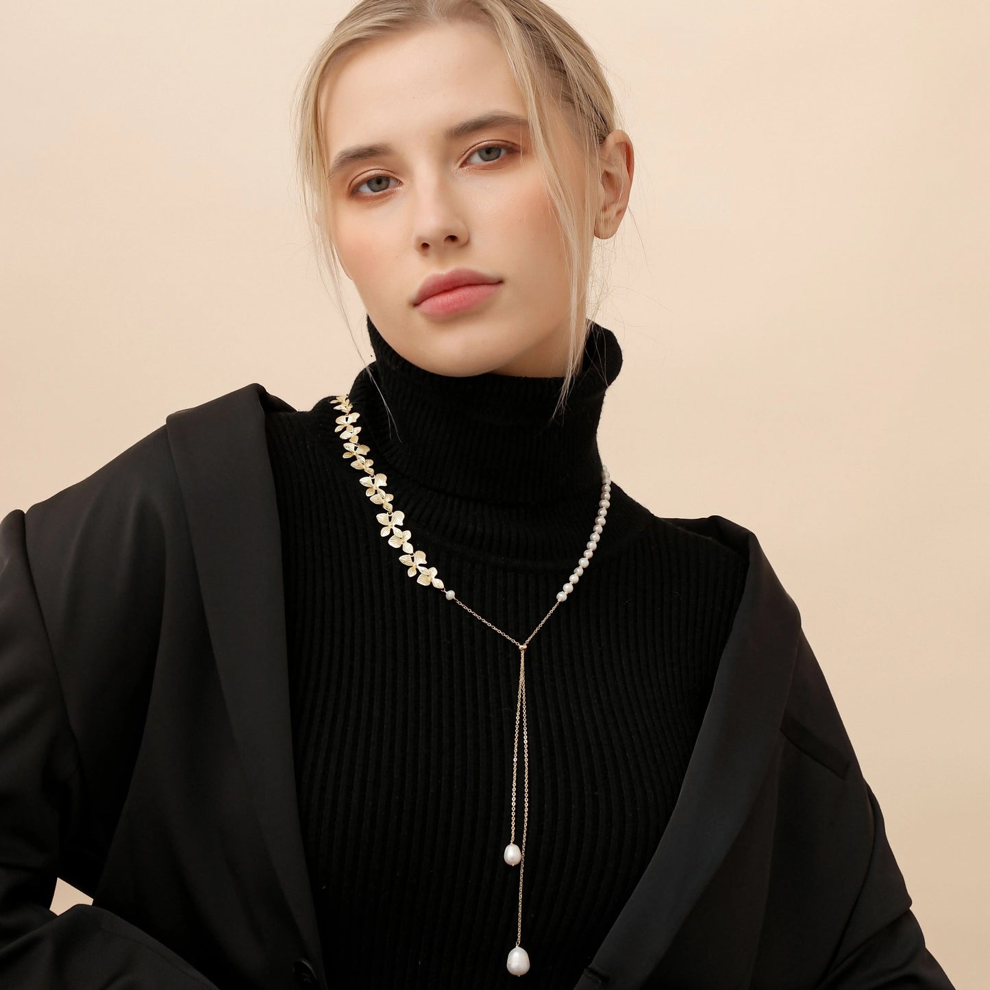 Natural Pearl Sweater Necklace for Women Bride Wedding Custom Handmade Vintage 18k Gold-Plated Long Necklace Fine Jewelry