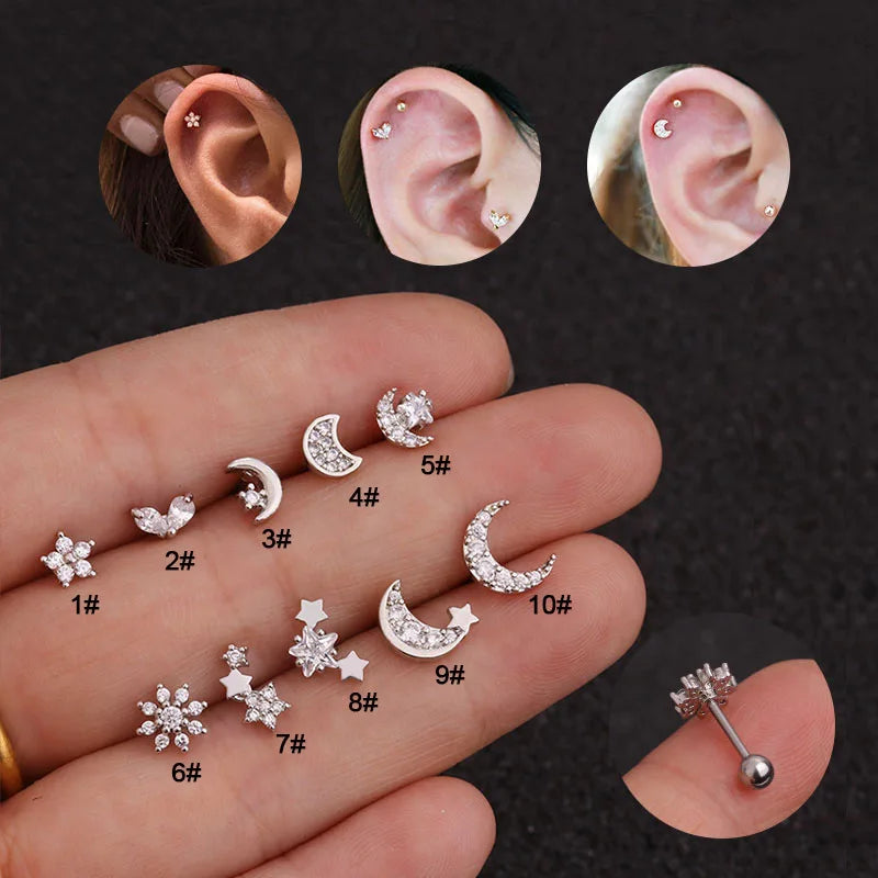 S&S Stainless Steel AAA Zircon Ear Bone Nail | Silver | 10 Designs
