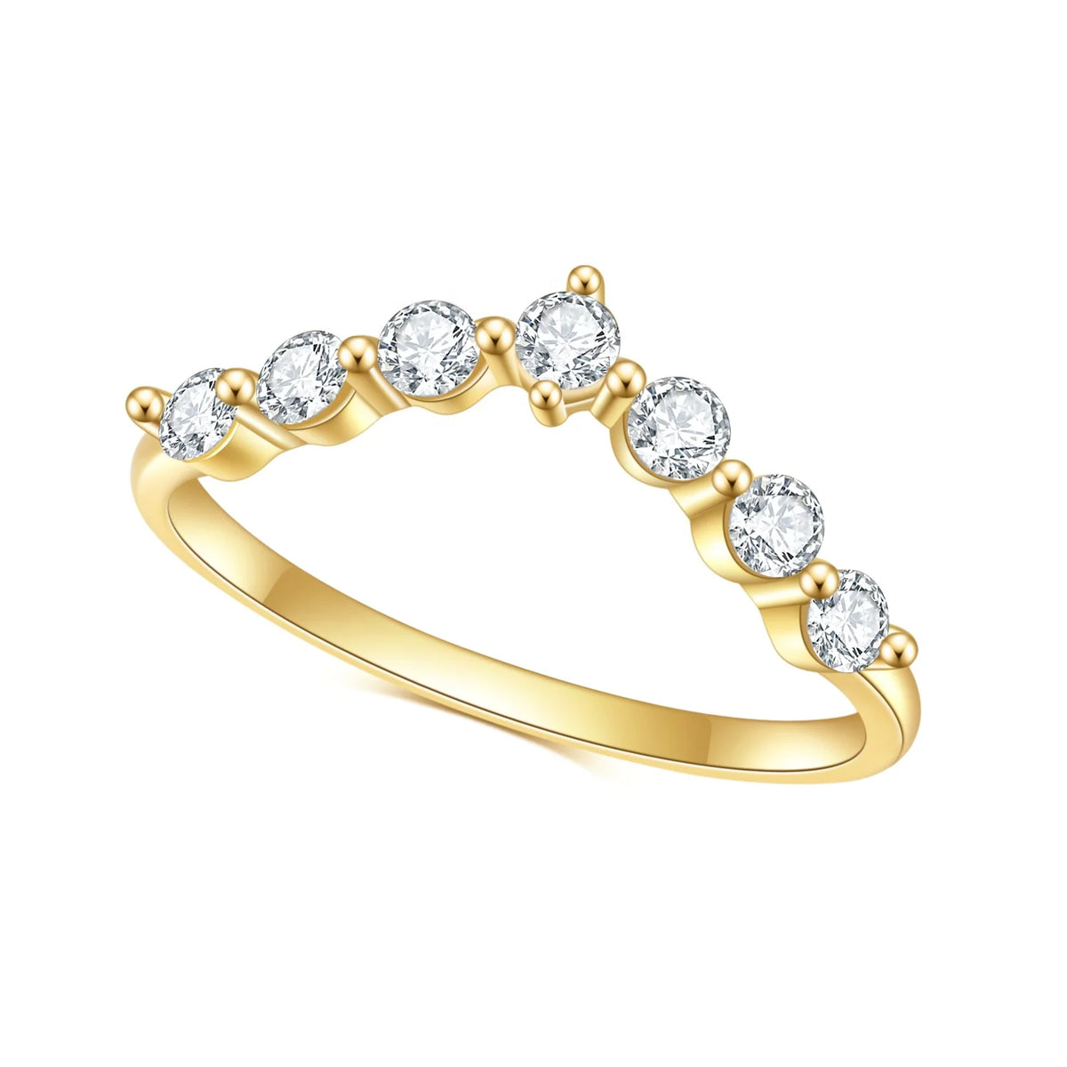 Gemfiori V Shape Seven Stone Minimalistic Simple Stackable 925 Sterling Silver CZ Opal Multi Gemstone Ring Bands