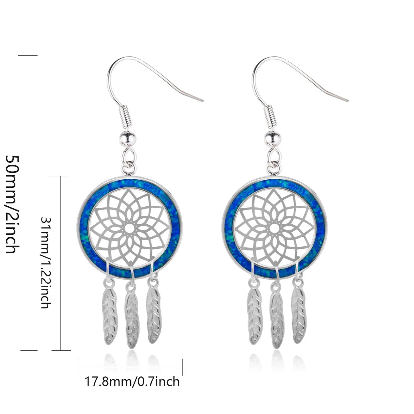 TikTok Viral Brass Geometric Bohemian Opal Christian Pendant Earrings Dreamcatcher Gift Exclusive for Beach Girls