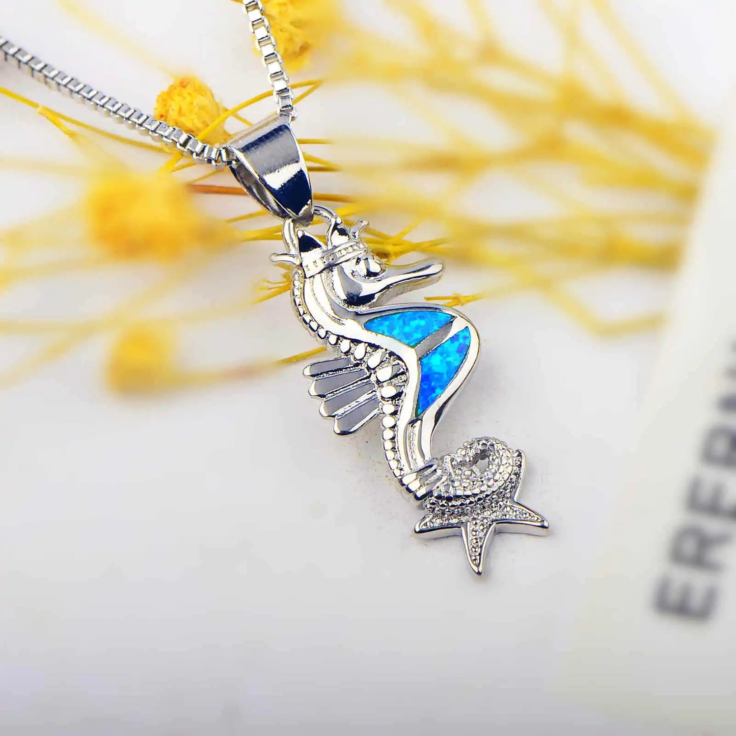 Tiktok Viral Trendy Blue Copper Opal Seahorse Necklace-Sweater Chain with Starfish Pendant