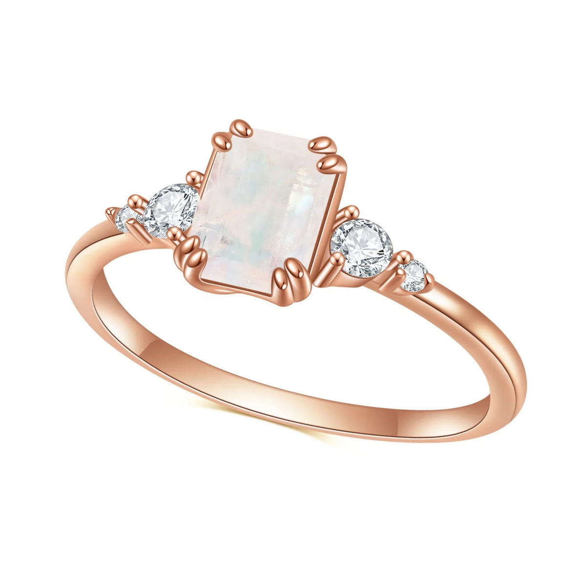 Gemfiori Abiding Fine Jewelry Delicate Fashion Rainbow Milky Moonstone Gemstone Ring Jewelry for Women