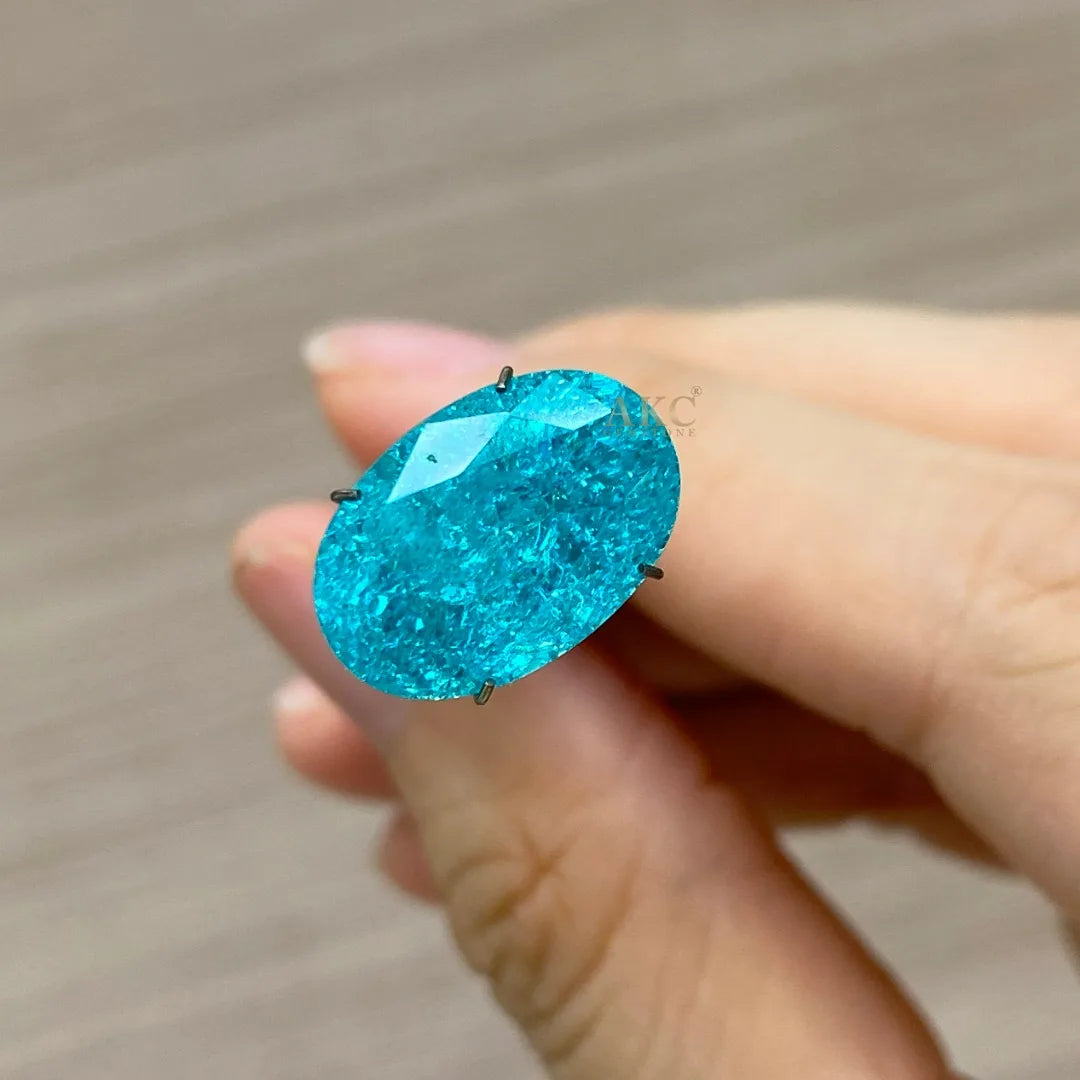 High Quality Handmade Jewelry Making Rings Lab Grown Paraiba Tourmaline Ice Crack Oval Blue Diamonds Loose Gemstones