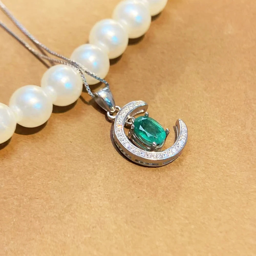 Gioiellieri Real Emerald Pendant Necklace with Natural Green Gemstone 925 Sterling Silver for Women May Birthstone Fine Jewelry Fashion Gift