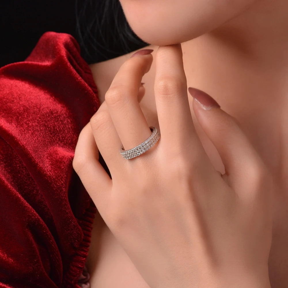 MuShan Jewelry New 2026 1.5mm Neutral Wedding Ring S925 Sterling Silver Platinum Plated High Carbon Diamond Luxury Pave Party