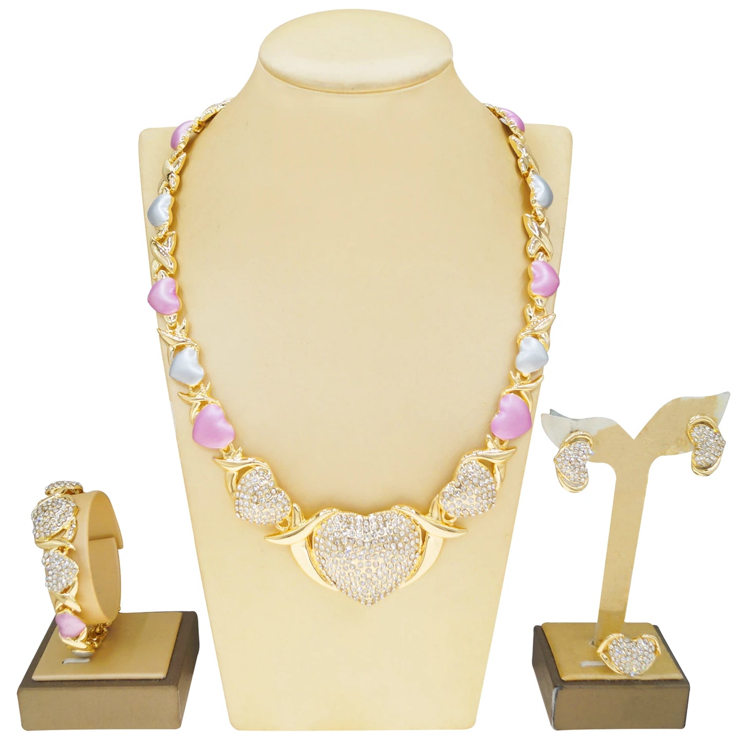 Zhuerrui Very Big Heart Crystal Xoxo I Love You Jewelry Sets Gold Plated Lovely Bridal Women Dubai Luxury Fine Jewelry Set X0213