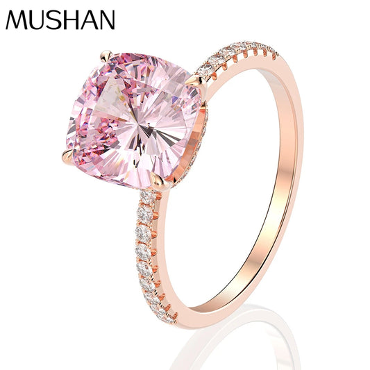 MuShan Jewelry Factory 925 Silver 10*10 High Carbon Diamond 5 Carat Pink Diamond Ring for Engagement Proposal and Wedding