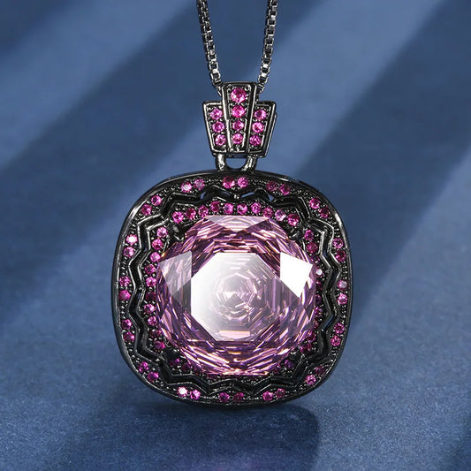 Gemfiori New Hot Selling Rose Zircon square Pendant Fashionable and Exquisite Adjustable Ring Jewelry Set