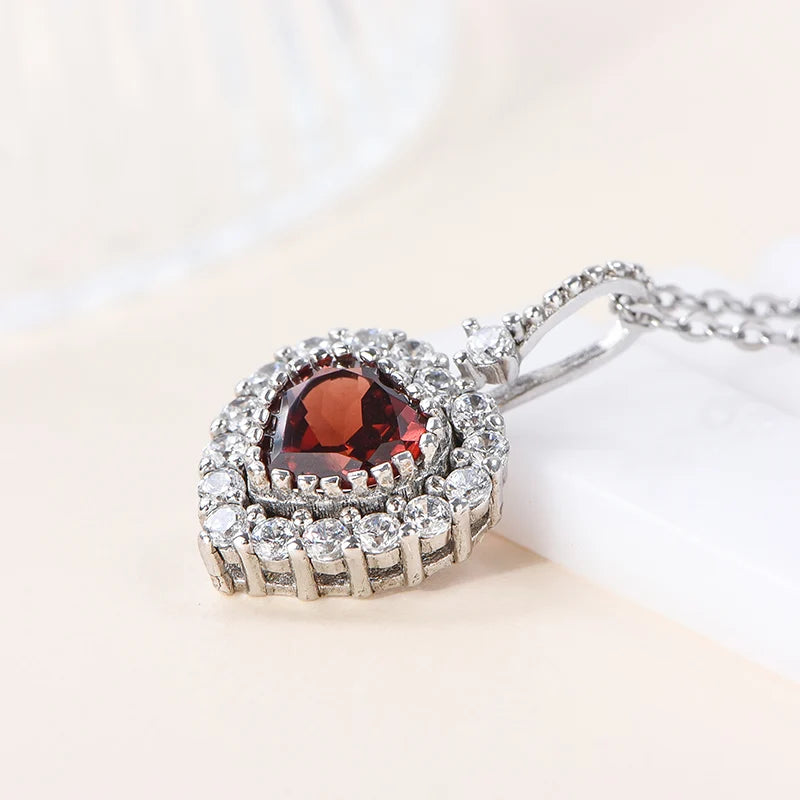 Gioiellieri High Quality Rhodium Plated 925 Sterling Silver T Natural Garnet Chinese Women Pendant Necklace