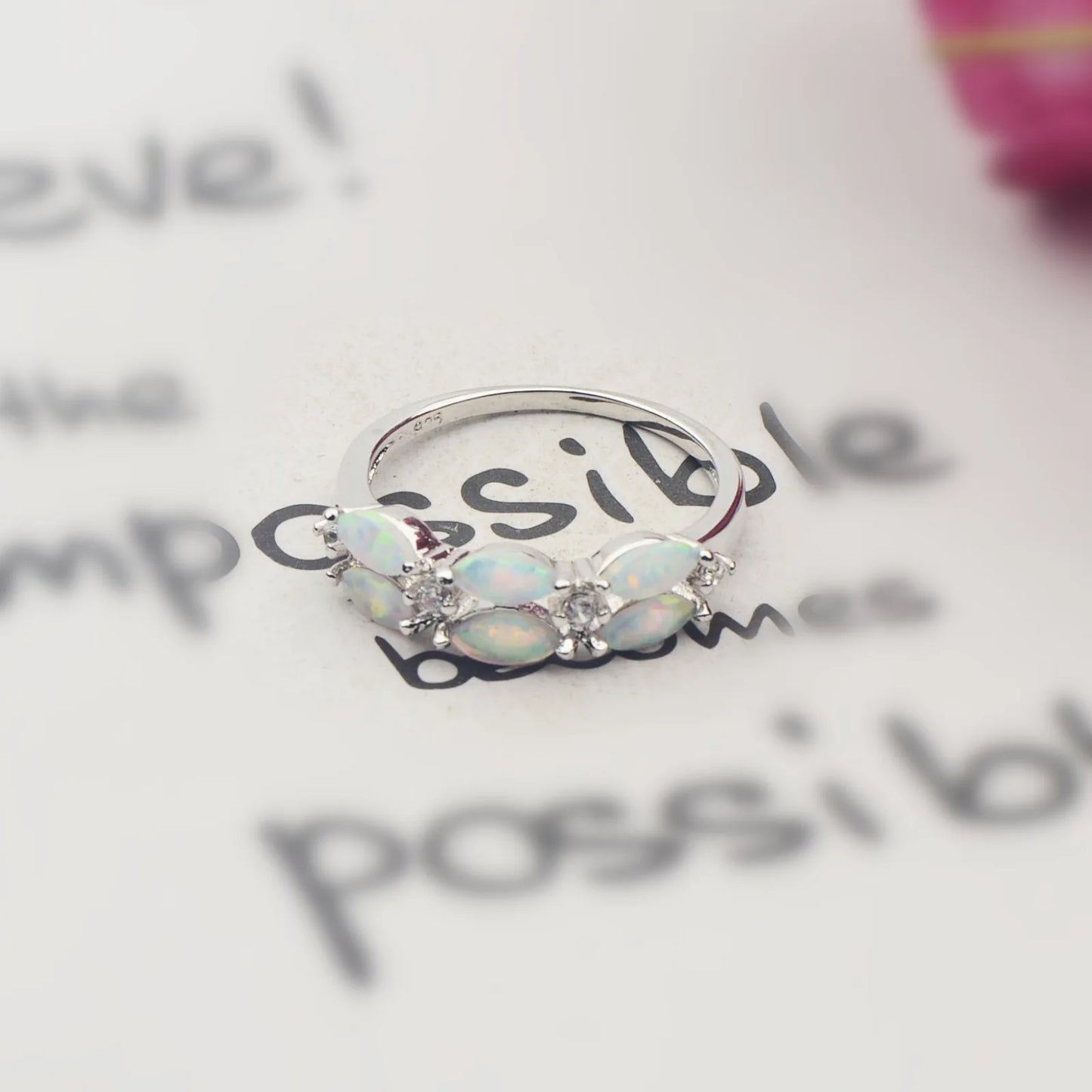 Ellipse Opal Twisted Ring | Iridescent Gem Inlay Band | Nature-Inspired Fashion Jewelry for Women Trendy Wear