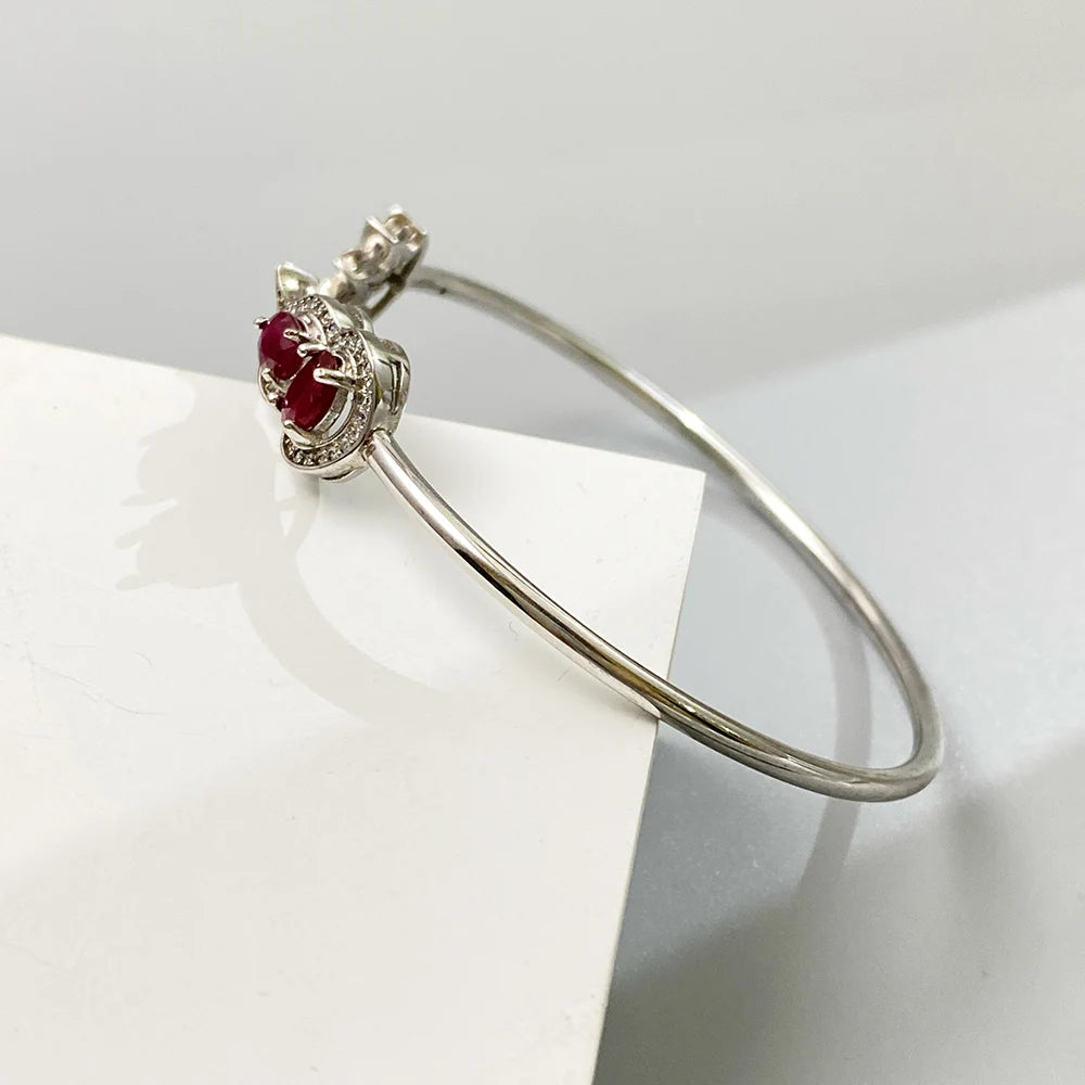 Gioiellieri Natural Ruby Bracelet with S925 Sterling Silver for Women Elegant Red Gemstone Jewelry Healing Crystal Bangle Anniversary Gift