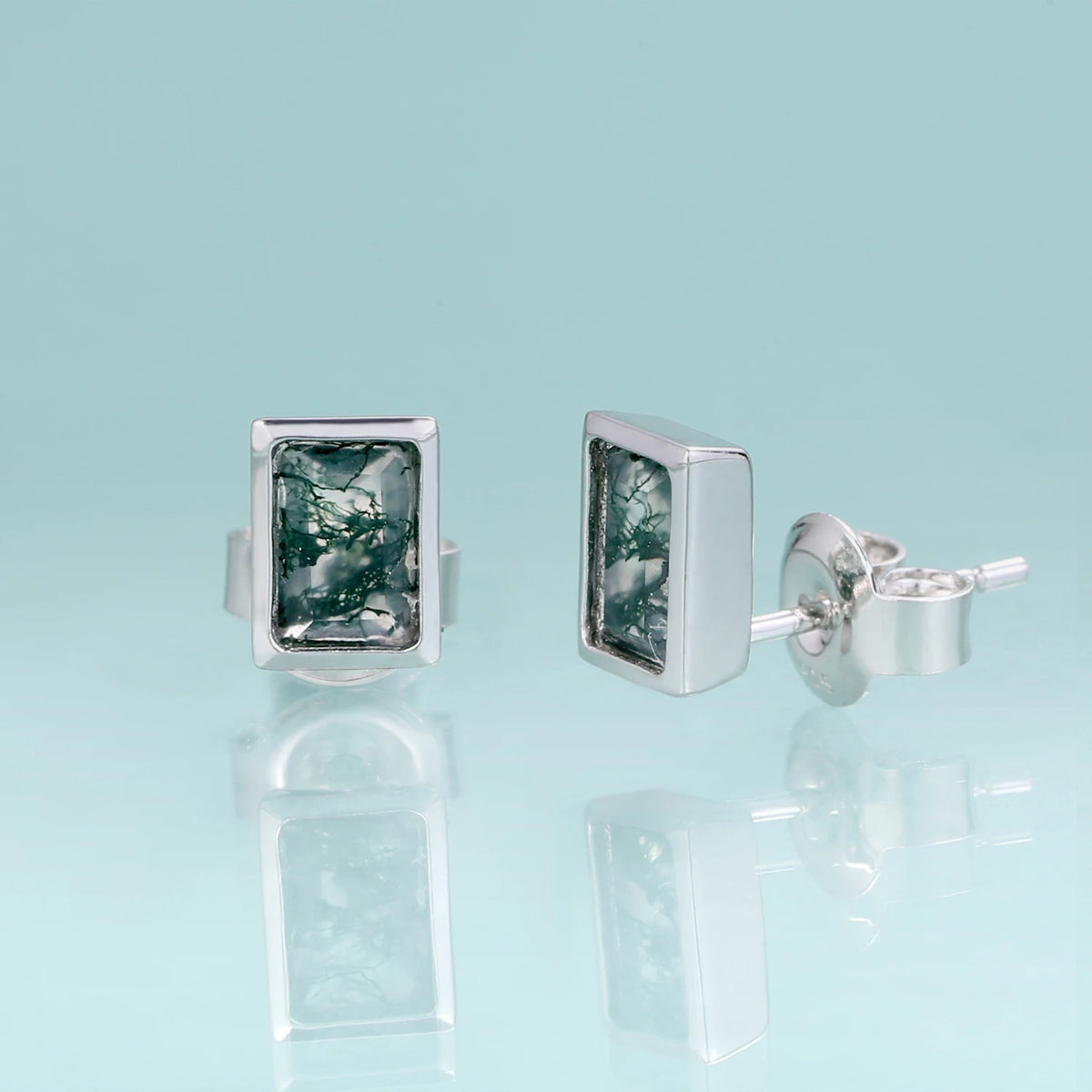 ArtistA Abiding Designer Rhodium Plating 925 Silver Earrings Studs Natural Green Moss Agate English Hook Earrings Best Gifts