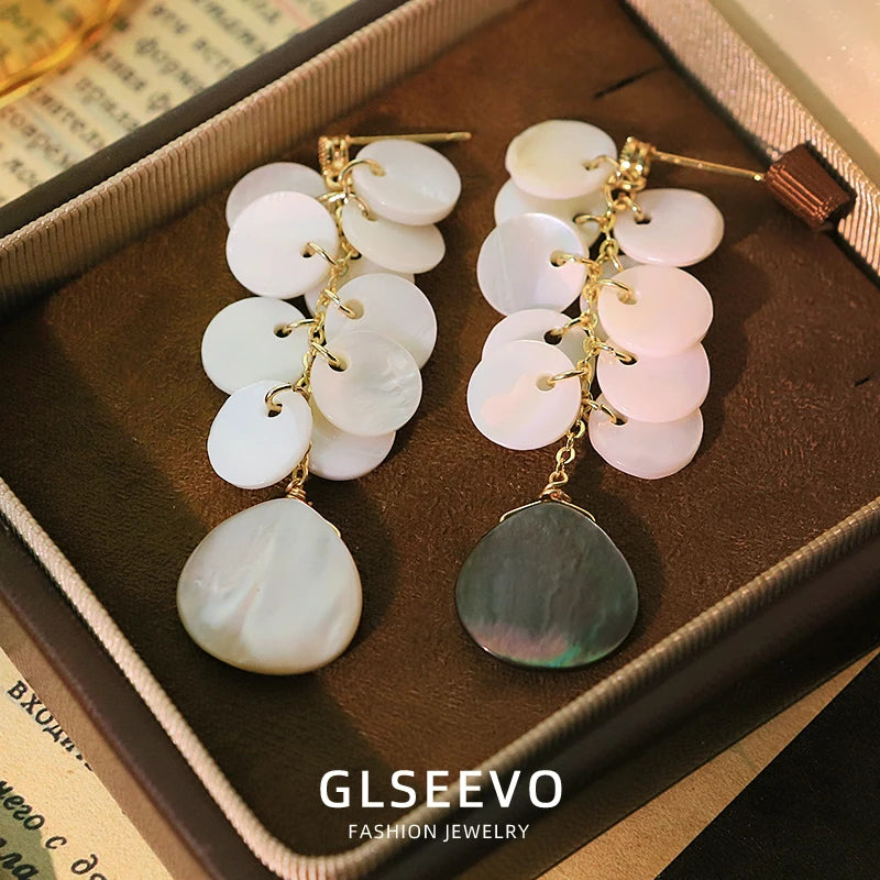 Round Natural Freshwater Shell Tassel Earrings Luxurious Vintage Handmade Earrings Beach Holiday Accessories for Women GE1753