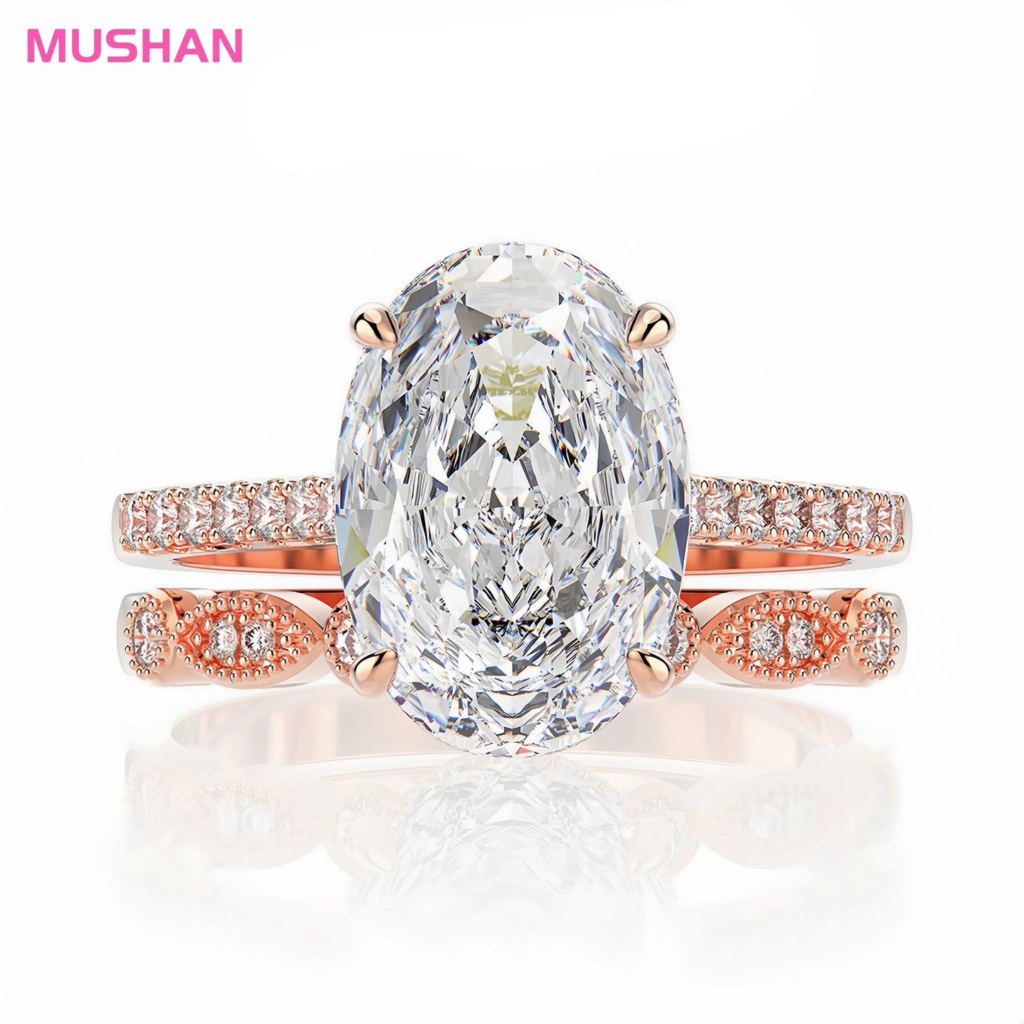 MUSHAN Jewelry Factory Oval Cut High Carbon Diamond 925 Sterling Silver Stackable Rings Engagement Wedding Bands Fine Ring Set