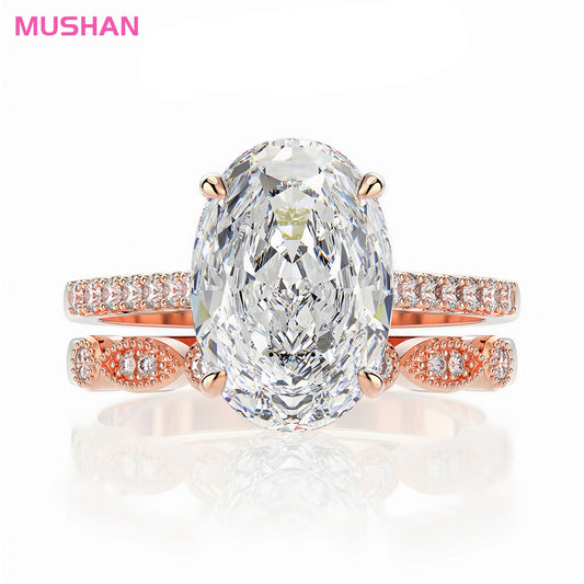 MUSHAN Jewelry Factory Oval Cut High Carbon Diamond 925 Sterling Silver Stackable Rings Engagement Wedding Bands Fine Ring Set
