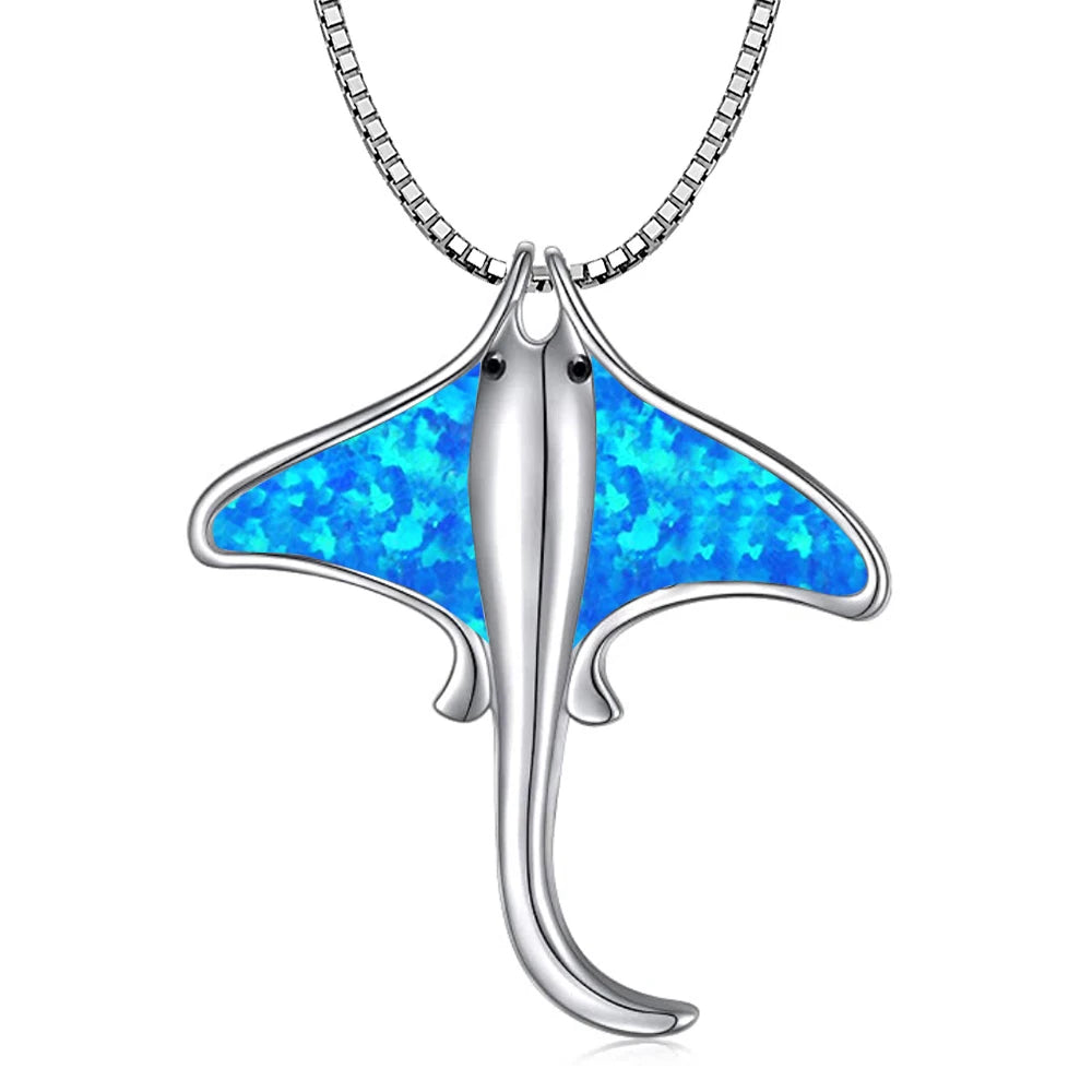 Women's European American Jewelry New Blue Fish Necklace with Manta Ray Pendant Fine Pendants