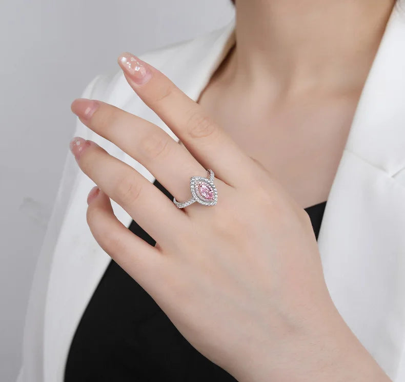 SILVERELLI Ice Flower Cut Pink Diamond Ring | 925 Sterling Silver | Platinum Plated