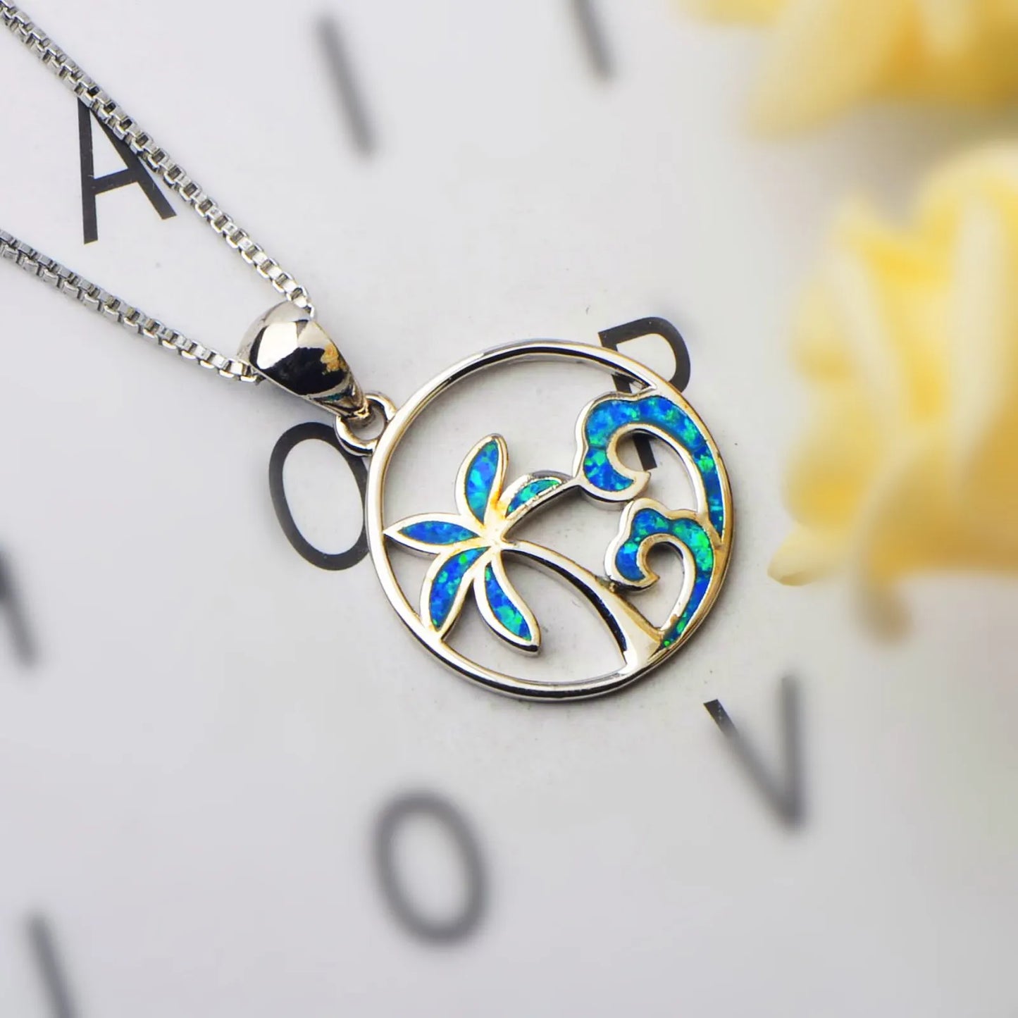 Plant Silver Plated Copper Alloy Opal Lariat Necklace for Women Aobao