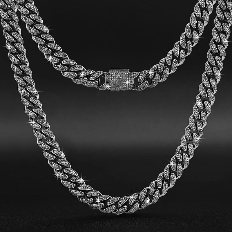 REBEL Item 12mm Black Vvs Moissanite Iced Out Cuban Link Chain Hop Fine Jewelry 925 Sterling Silver Cuban Necklace