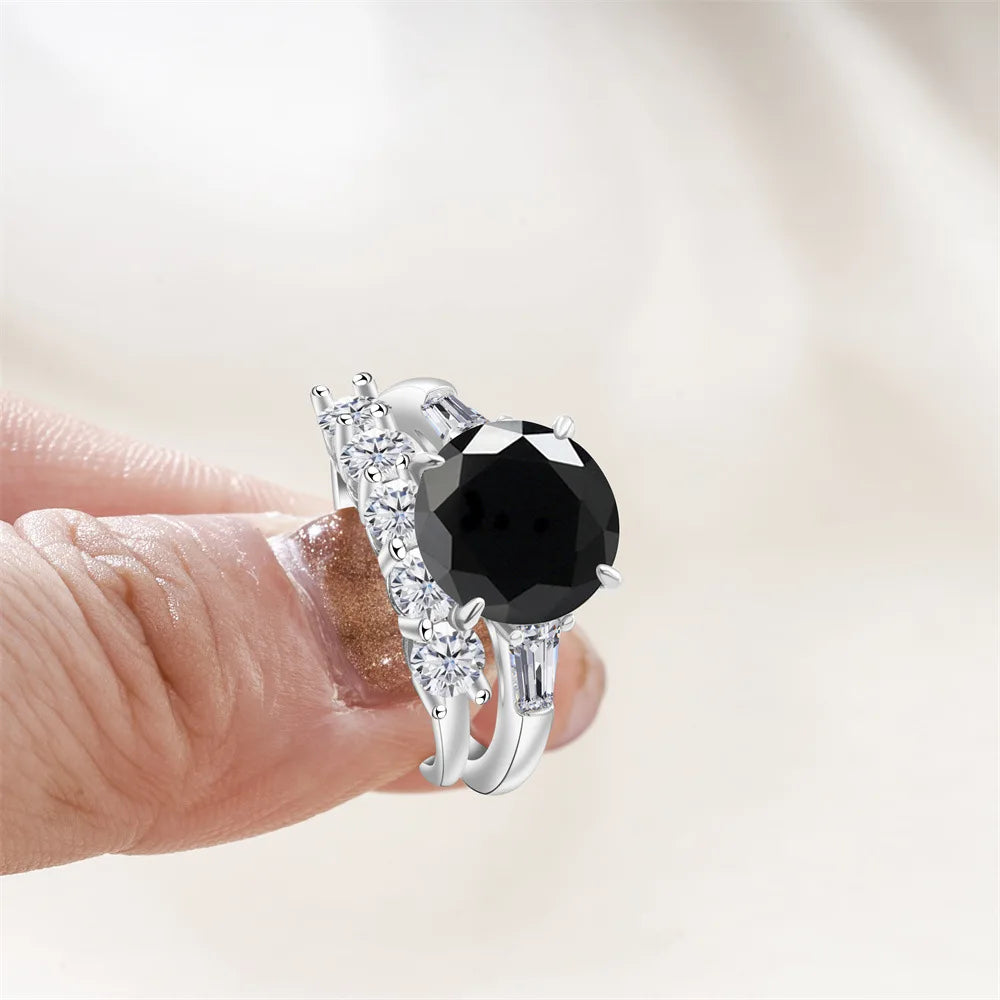 Saudi Arabia Silver Rings with Luxury S925 Sterling Silver Jewelry 6.5carat Gra Certificate Moissanite Ring Set Birthday Gift