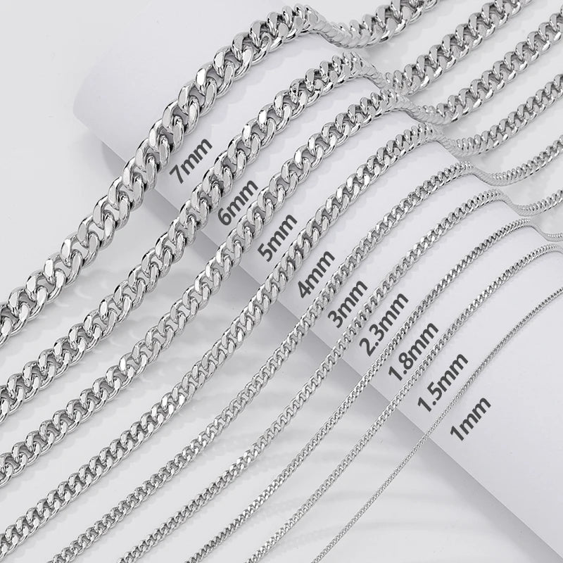 S&S 925 Sterling Silver Diamond Cut Cuban Chain Necklace | 10 Widths × 5 Lengths