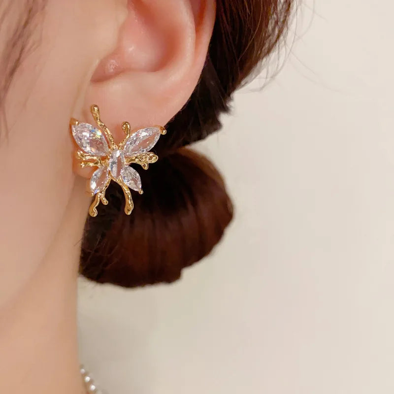 Hot Selling Fashion Exquisite Butterfly Necklace Earrings Ring Set with Zircon Women's  Classic Real Gold Plated Jewelry Set