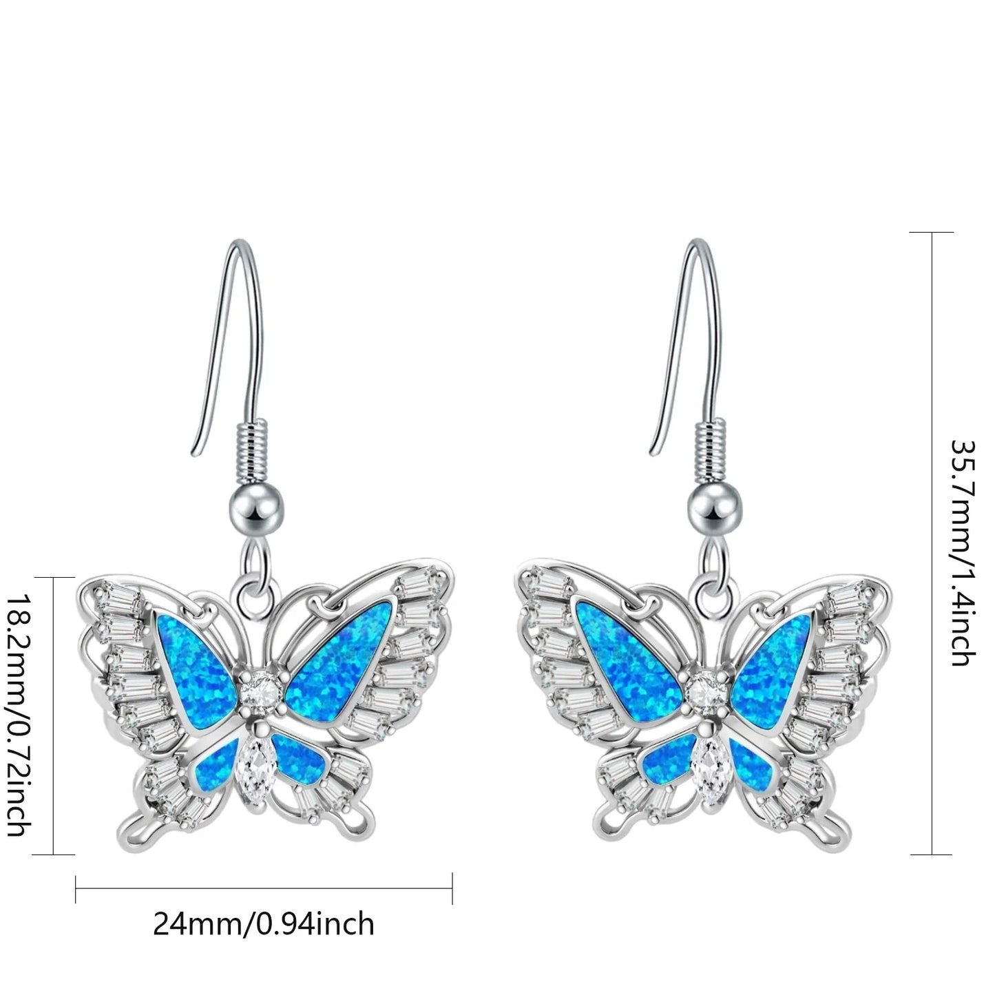Aobao Silver Plated Brass Opal Christian Butterfly Earrings Bohemian Style Women's Gift