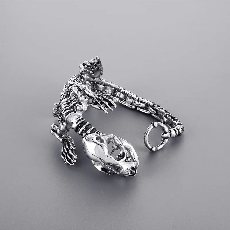 VIKING Mens Punk Centipede & Lizard Links Bracelet – Silver Stainless Steel
