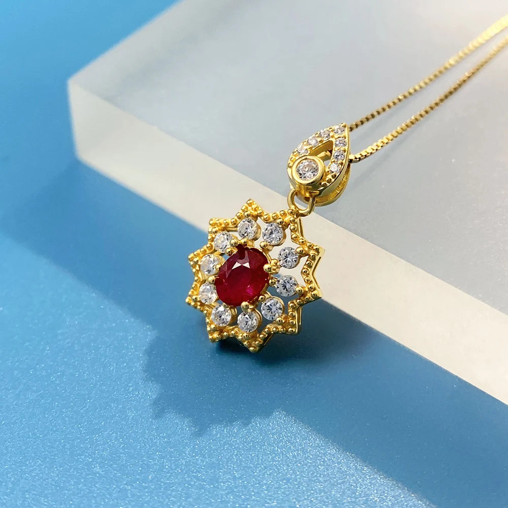 Gioiellieri Teardrop Ruby Pendant with Natural Red Gemstone for Women 925 Sterling Silver July Birthstone Fine Jewelry Elegant Wedding Gift