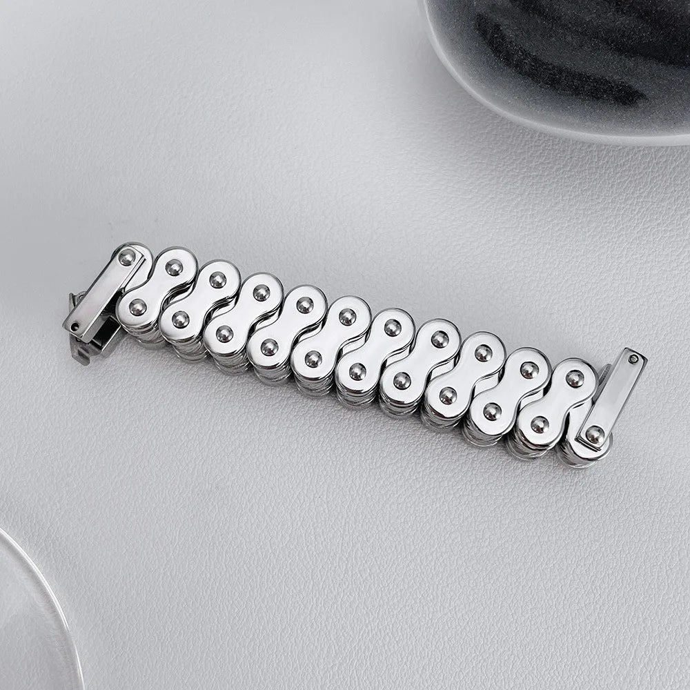 FASHIONISTA Charms Hip Hop Exquisite Enamel Color Plated Stainless Steel Bicycle Chain Men Bracelet European and American Creative Jewelry