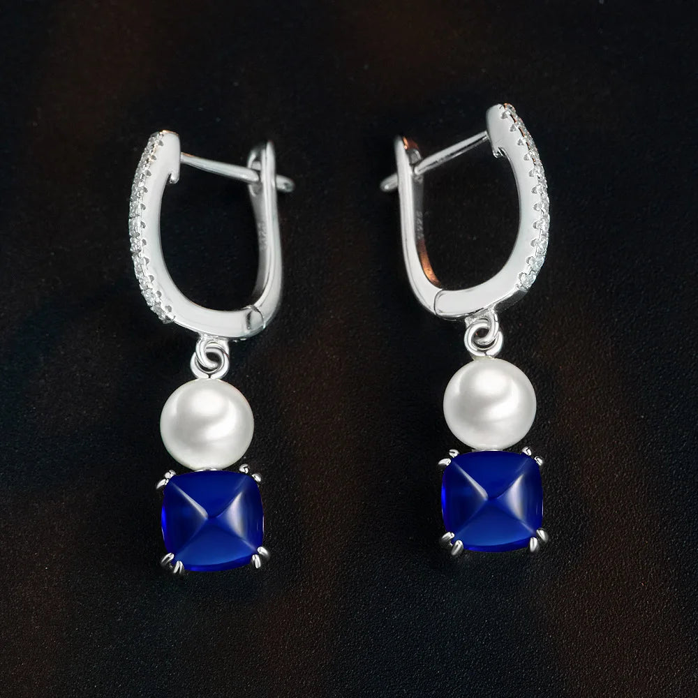 SILVERELLI 925 Silver 1.7ct Lab Grown Sapphire, Ruby & Emerald Drop Earrings | 18K Gold Plated | Luxury