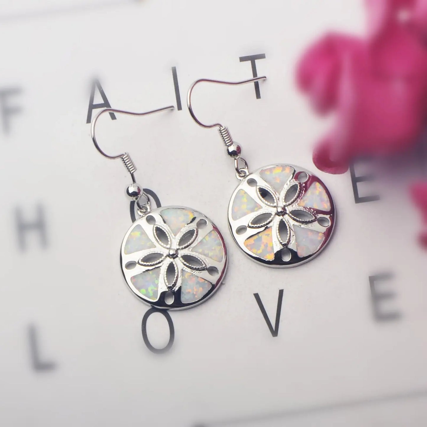 Geometric Opal Drop Earrings - Blue Fire Opal Solitaire & CZ Accent Design | Elegant Formal Jewelry Bulk Gifts