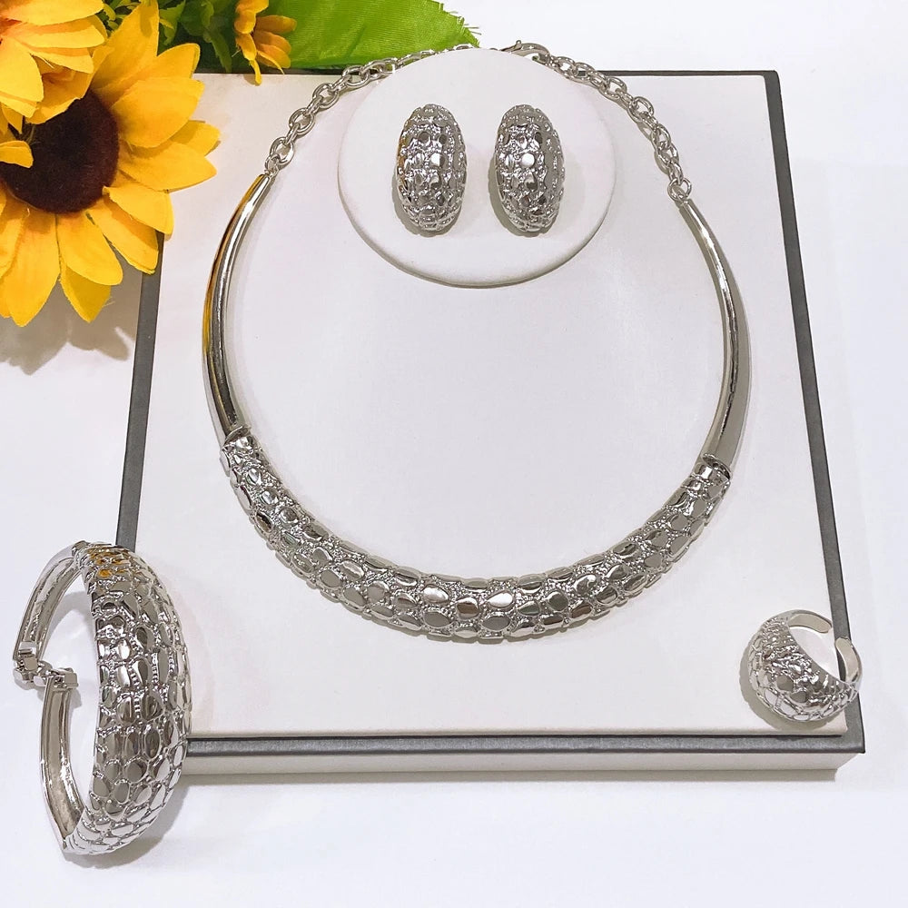 Italian Jewelry Set Alloy Brazilian Jewelry Sets Wedding Party Pendant Spiral Necklace Bracelet Ring Earrings Jewelry HV21091035