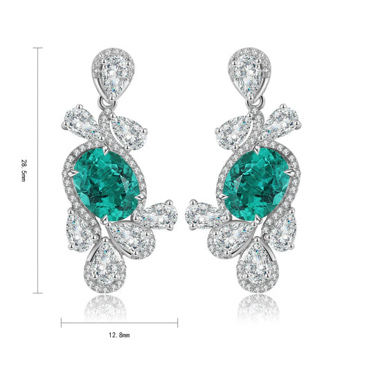 Gemfiori Vintage 925 Sterling Silver Earrings Rhodium Plated Oval Lab Grown Emerald Drop Earrings for Women Wedding Gift