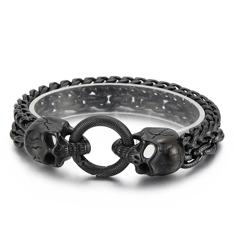 KALEN 220mm Punk Mens Stainless Steel Skull Herringbone Chain Link Bracelets